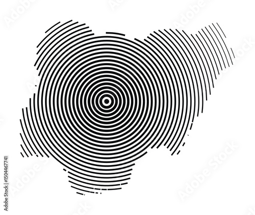 Abstract map of Nigeria showing the country with concentric black tapering lines