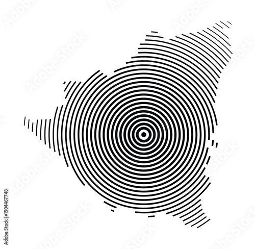 Abstract map of Nicaragua showing the country with concentric black tapering lines