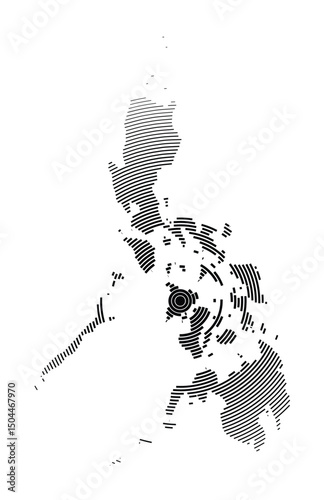 Abstract map of the Philippines showing the country with concentric black tapering lines