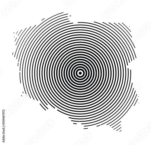 Abstract map of Poland showing the country with concentric black tapering lines