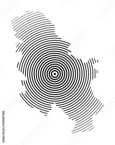 Abstract map of Serbia showing the country with concentric black tapering lines