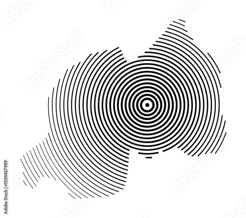 Abstract map of Rwanda showing the country with concentric black tapering lines