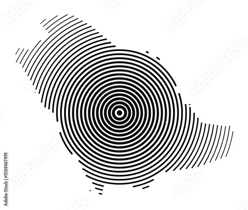 Abstract map of Saudi Arabia showing the country with concentric black tapering lines