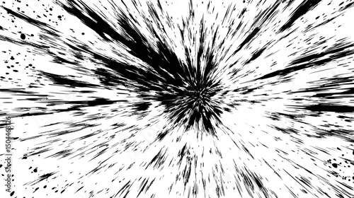 Dynamic black and white comic speed lines explosion, motion effect design. Vector illustration