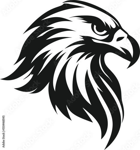Stylized black and white eagle head tattoo design, fierce and bold illustration. Vector illustration