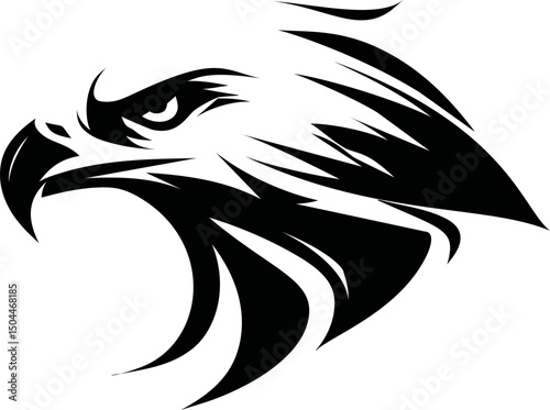 Stylized black tribal eagle head design with sharp lines and fierce expression. Vector illustration