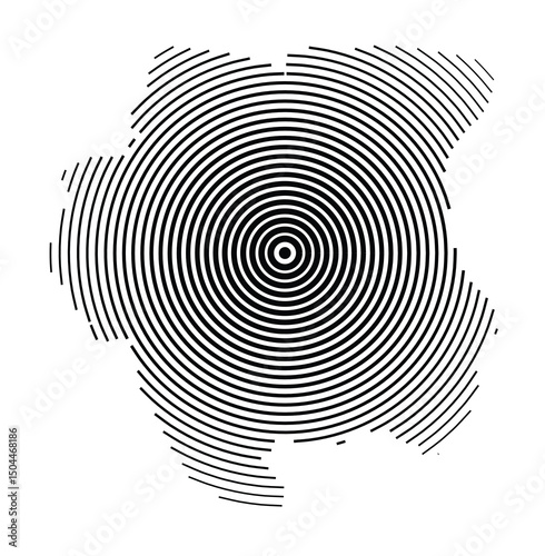 Abstract map of Suriname showing the country with concentric black tapering lines