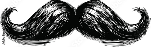 Illustration of a vintage black mustache with detailed strokes in retro style. Vector illustration