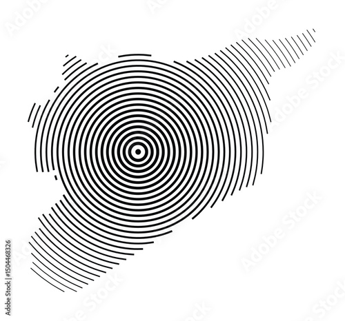 Abstract map of the Syria showing the country with concentric black tapering lines