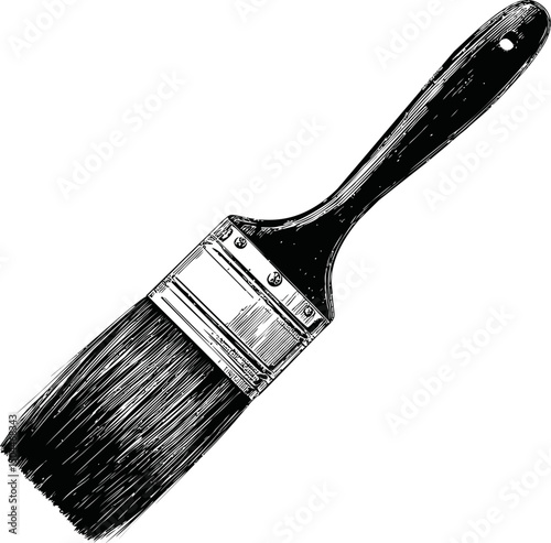 Black and white vintage illustration of a detailed paintbrush drawing. Vector illustration