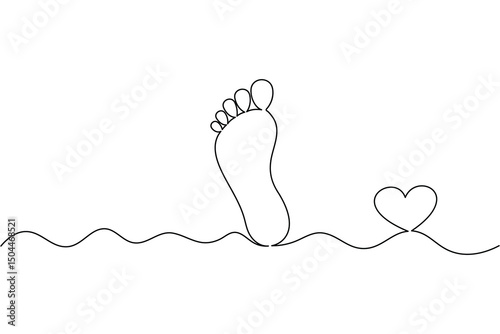 
Foot sole continuous one line drawing of isolated outline vector art black white background


