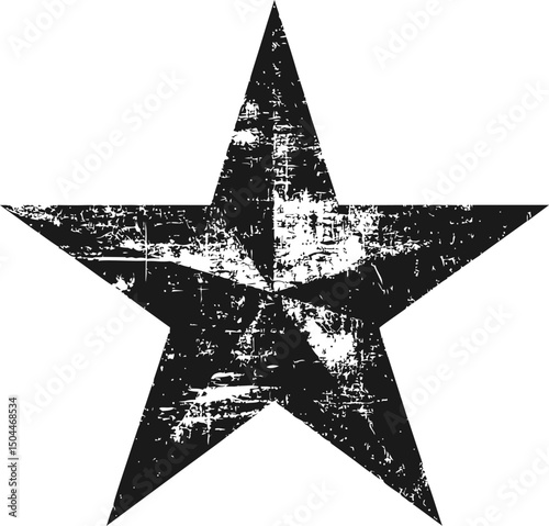 Black and white grunge textured star illustration. Vector illustration