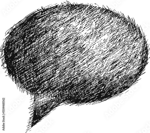 Sketchy black and white speech bubble with textured scribble effect illustration. Vector illustration