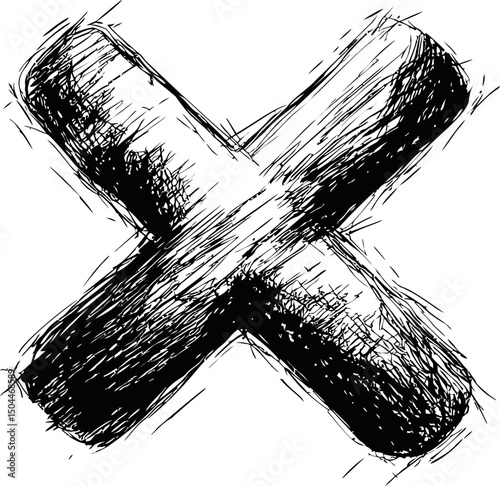 Black sketchy hand-drawn cross illustration. Vector illustration