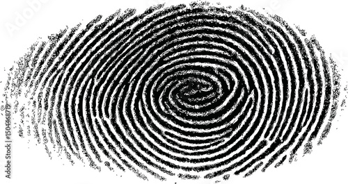 Black and white fingerprint pattern with detailed spiral shape design. Vector illustration