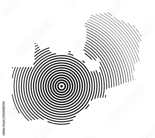 Abstract map of Zambia showing the country with concentric black tapering lines