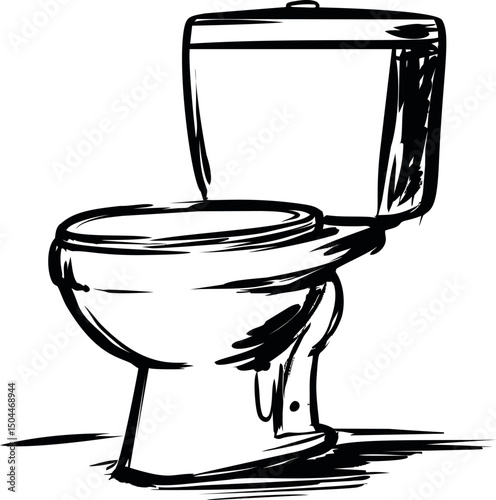 Illustration of a monochrome toilet sketch in black and white style art. Vector illustration