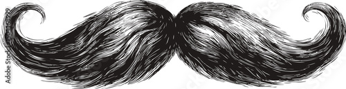 Illustration of a large, detailed black mustache with curling ends. Vector illustration
