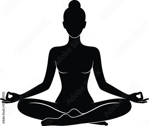 Elegant Black Silhouette of a Woman in Lotus Pose for Meditation and Wellness