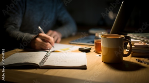 深夜のノート勉強とマグカップ | Late Night Note Study & Mug
