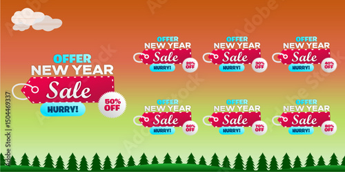 Happy New Year Sale. New Year Sale Template Design. Biggest Sale of year. Editable EPS file.