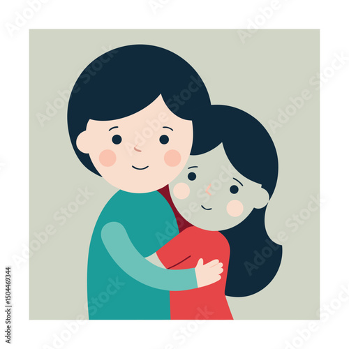 Cute illustration of a couple hugging with love and affection in a minimalistic style