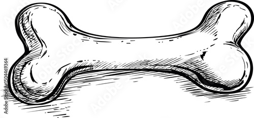 Illustration of a detailed black and white dog bone sketch. Vector illustration