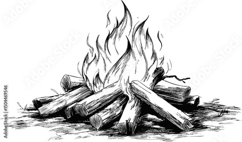 Illustration of a campfire with logs and flames. Vector illustration