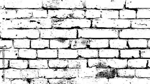 White grunge brick wall with black scratches and texture details. Vector illustration