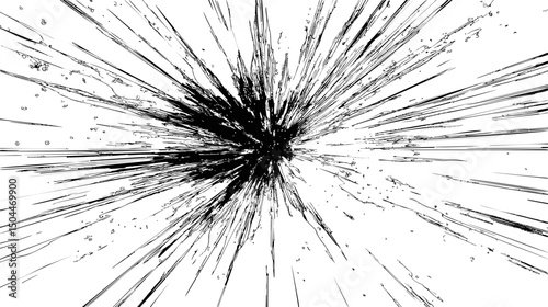 Abstract black and white radial lines, dynamic explosion effect. Vector illustration