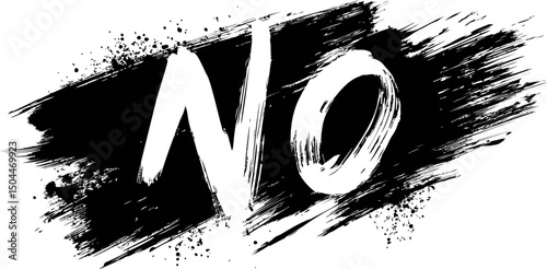 Black paint splash with bold white letters spelling 'no' in artistic style. Vector illustration