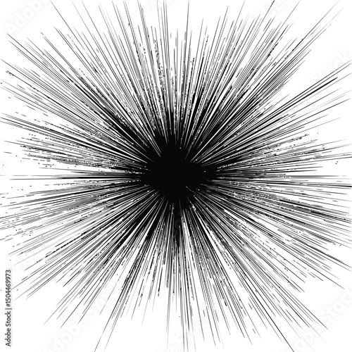 Black ink explosion radiating outward with dynamic energy. Vector illustration