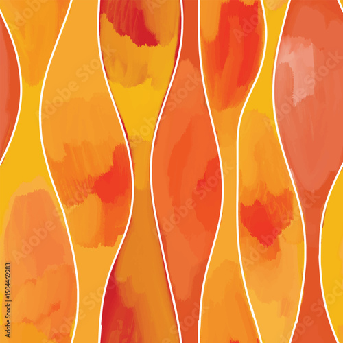 Abstract seamless pattern with hand drawn white vertical waves in orange colors