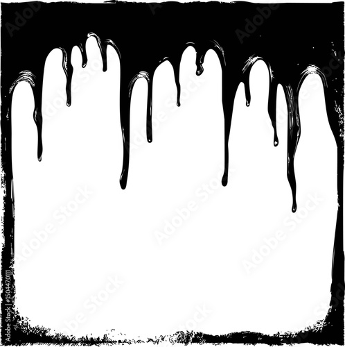 Black paint dripping down against in a grunge style illustration. Vector illustration