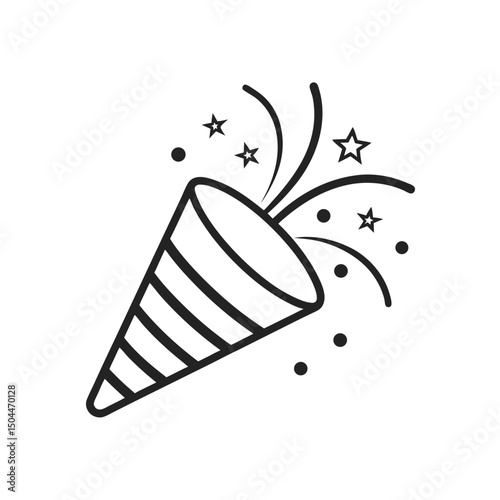 Party popper icon in black and white simple vector illustration for celebrations and events