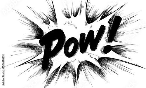 Black and white comic book style pow explosion illustration. Vector illustration