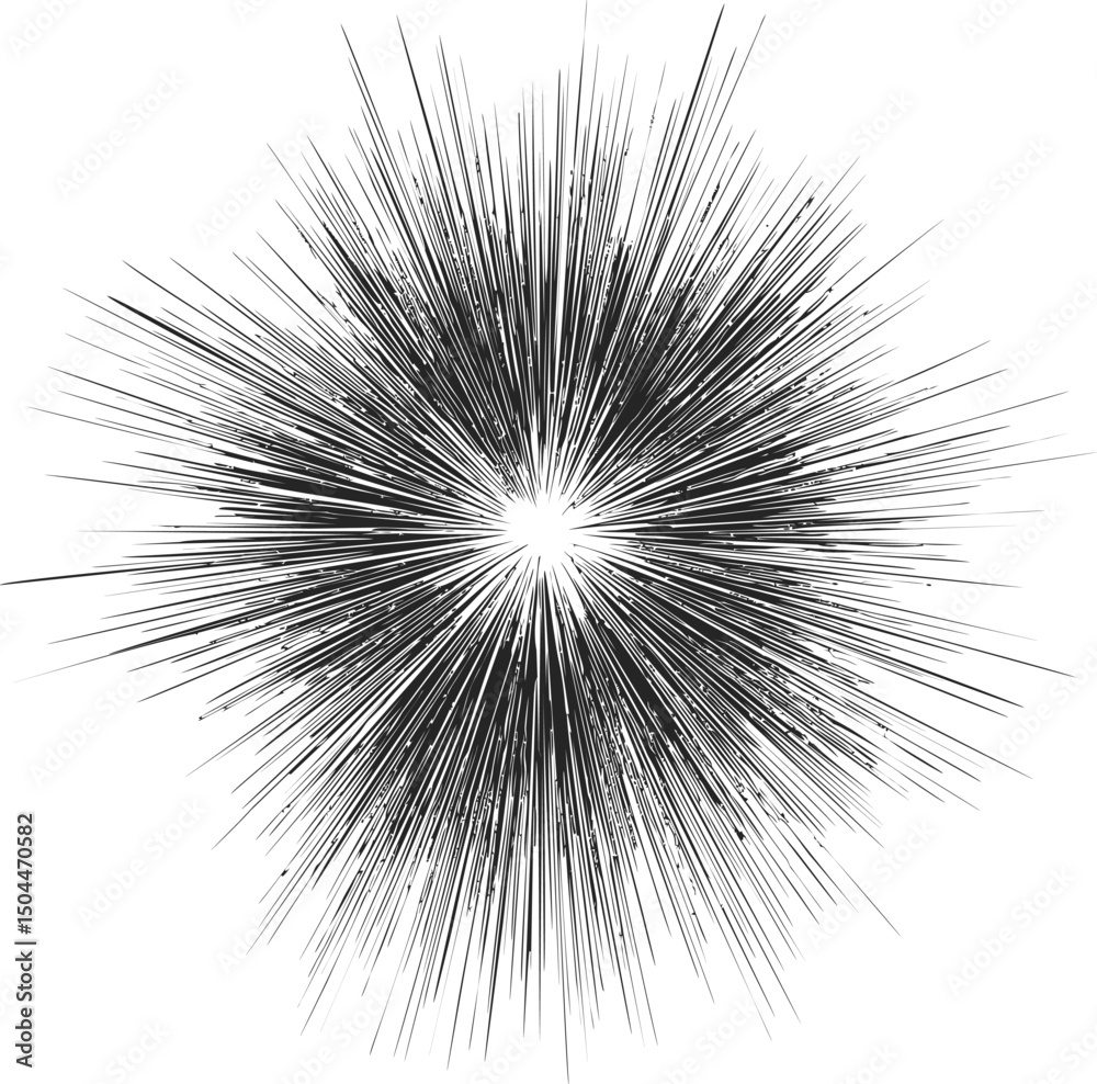 Fototapeta premium Black and white abstract starburst pattern resembling an explosion in comics. Vector illustration