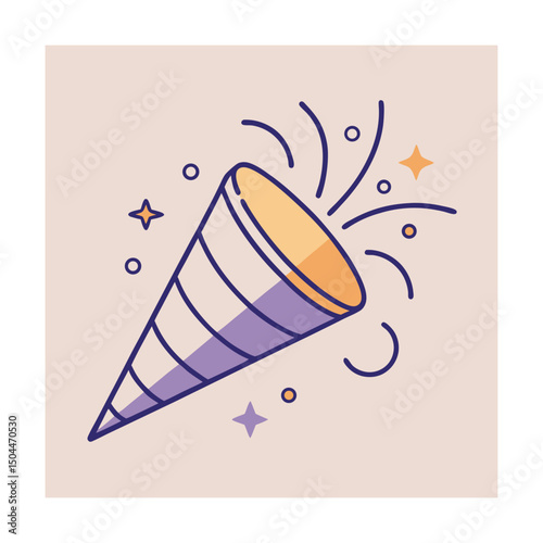Festive party popper illustration featuring stars and circles celebrating happiness and joyful moments