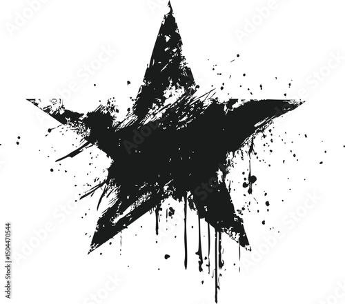 Black paint splatter star evokes abstract creativity. Vector illustration
