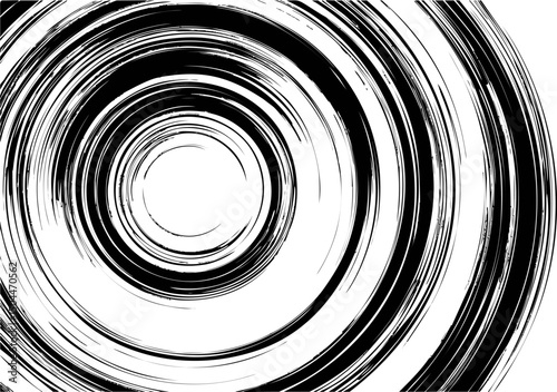Abstract black and white concentric circles forming a dynamic swirling pattern. Vector illustration