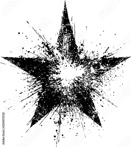 Black splatter star bursting, abstract artistic design. Vector illustration