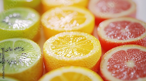 Colorful Slices of Citrus and Exotic Fruits on Bright White Decorative Background