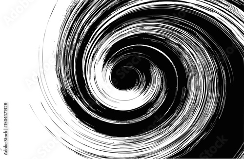 Abstract black and white swirling vortex with dynamic brush strokes. Vector illustration