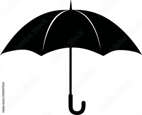 Black silhouette of an open umbrella, concept of protection. Vector illustration