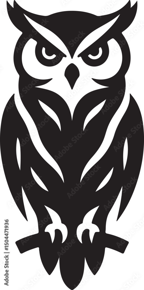 Fototapeta premium Owl Black Silhouette Vector, Nocturnal Bird Clipart & Mysterious Wildlife Design