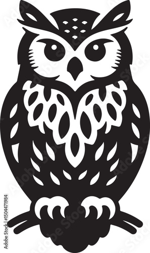 Owl Black Silhouette Vector, Nocturnal Bird Clipart & Mysterious Wildlife Design