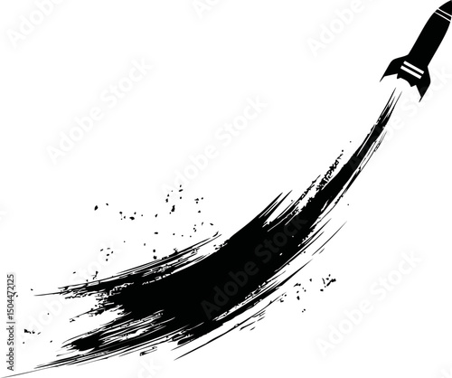 Black brush stroke with a rocket shape, abstract design. Vector illustration