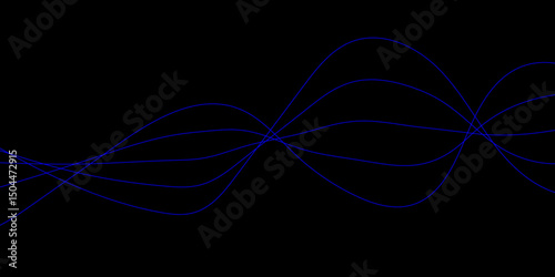 Abstract black background with a glowing abstract waves. Abstract wave element for design. Digital frequency track equalizer, Futuristic background design. Long exposure, Light painting photography.