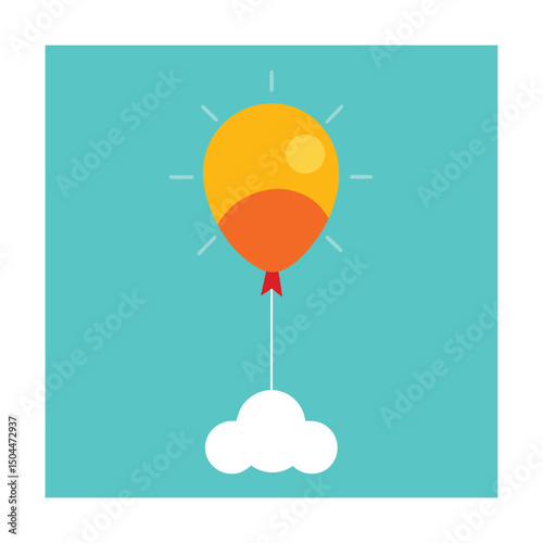 Colorful balloon ascending with clouds  illustrating growth and upward momentum on blue background