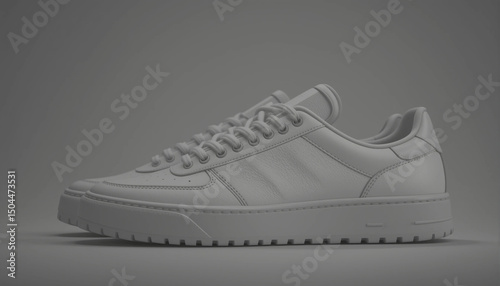 Monochromatic Sneaker: A clean, studio shot showcases a sleek monochromatic sneaker with textured sole, embodying minimalist design and contemporary style.